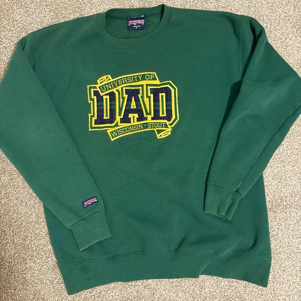 Jansport‎ Vtg University of Winsconsin Stout Dad Sweatshirt Sweater Mens Large